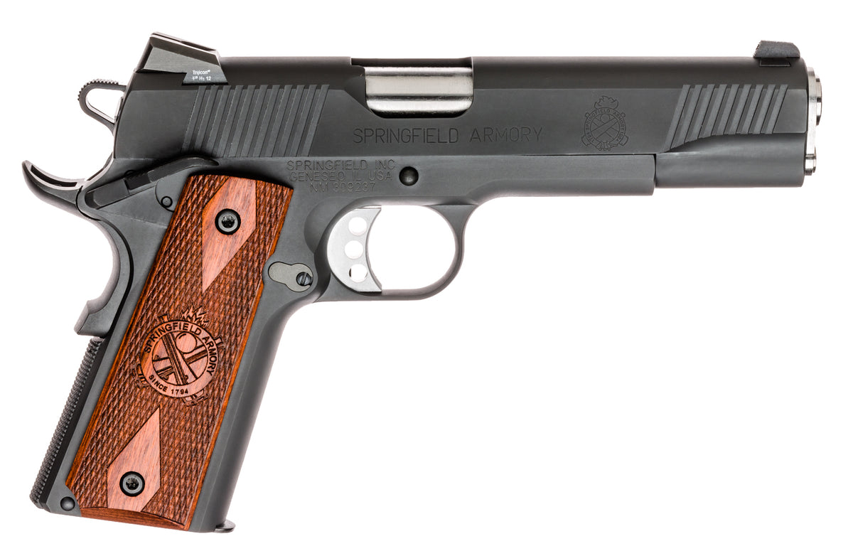 Springfield Armory PX9109LCA 1911 Loaded *CA Compliant 45 ACP 7+1, 5" Stainless Match Grade Barrel, Black Parkerized Serrated Carbon Steel Slide & Frame w/Beavertail, Crossed Cannon Cocobolo Grip