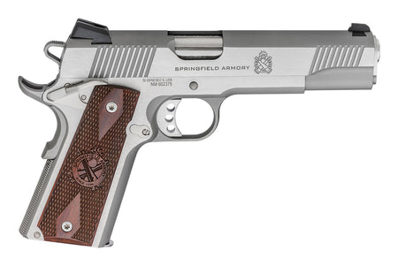 Springfield Armory PX9151LCA 1911 Loaded *CA Compliant 45 ACP 7+1 5" Stainless Match Grade Barrel, Serrated Slide & Frame w/Beavertail, Crossed Cannon Cocobolo Grip