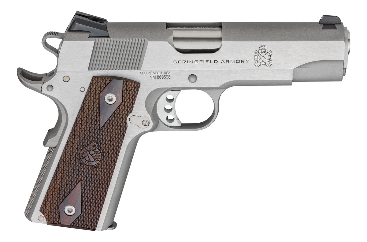 Springfield Armory PX9418S 1911 Garrison 45 ACP 7+1 4.25" Stainless Match Grade Barrel, Serrated Stainless Steel Slide & Frame w/Beavertail, Thinline Wood Grip