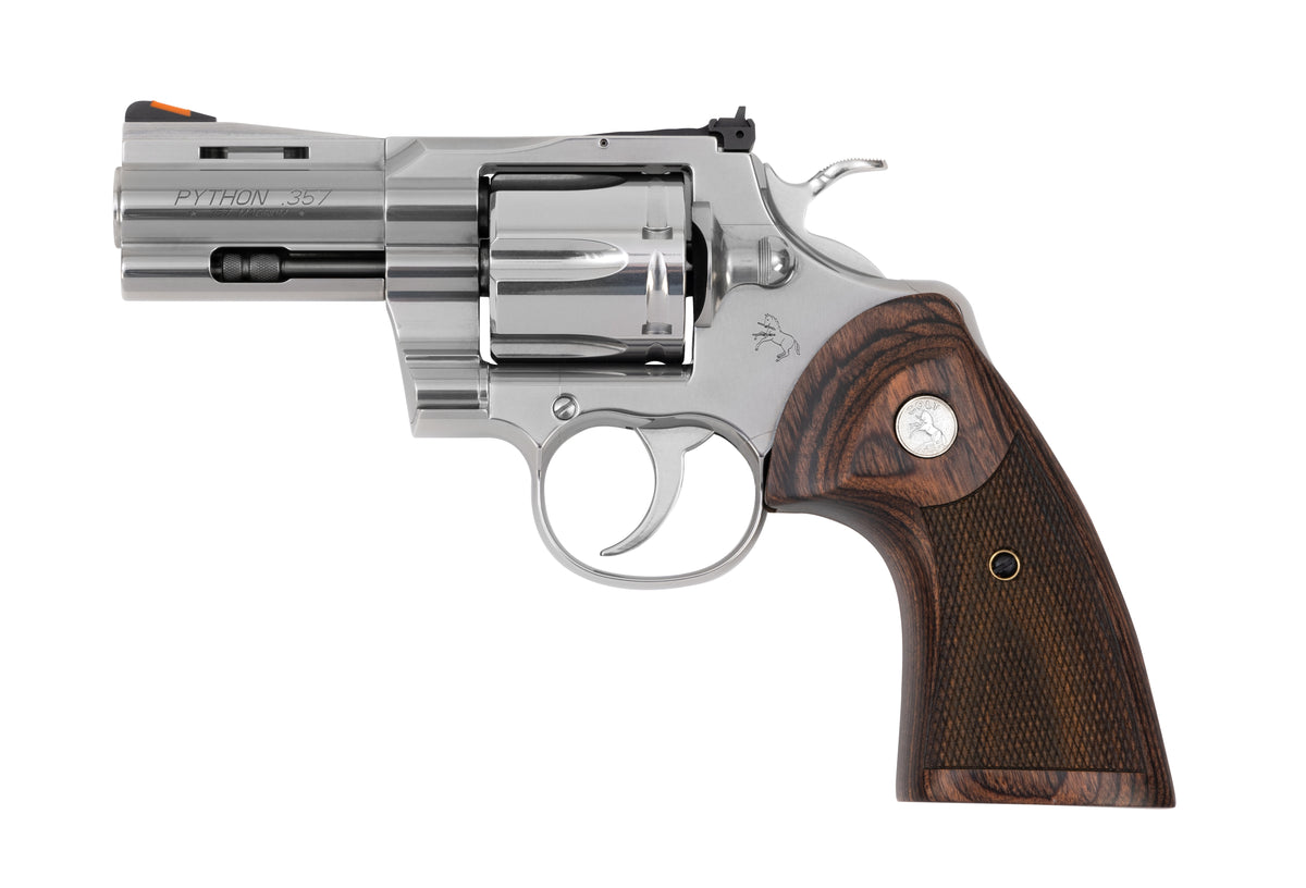 Colt Python .357 Mag/.38 Special Revolver, 6-Shot, 3" Stainless Barrel, Walnut Medallion Grip