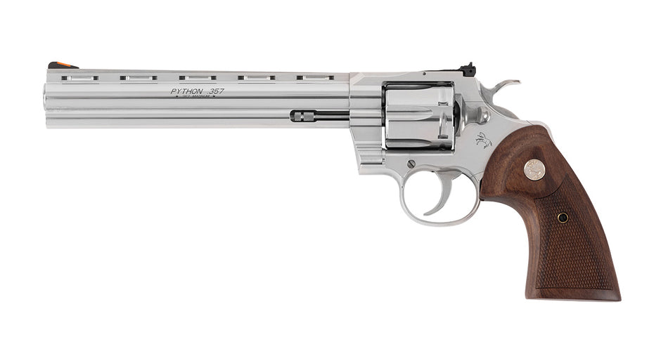 Colt Python .357 Mag/.38 Special Revolver, 6-Shot, 8" Polished Stainless Barrel, Walnut Grip