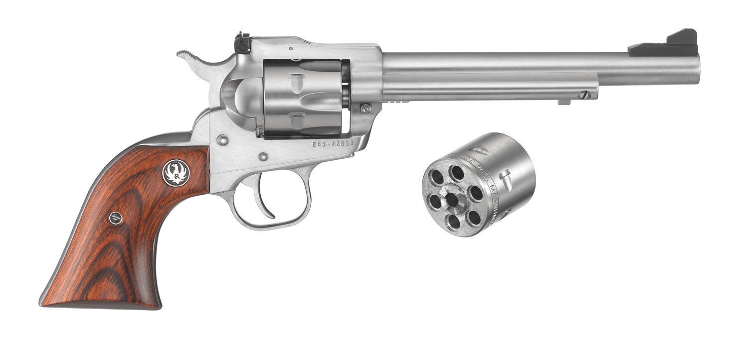 Ruger 0626 Single-Six Convertible 22 LR 22 WMR 6rd 6.50" Satin Stainless Steel Barrel, Cylinder & Frame, Hardwood Grip, Transfer Bar Safety, Exposed Hammer