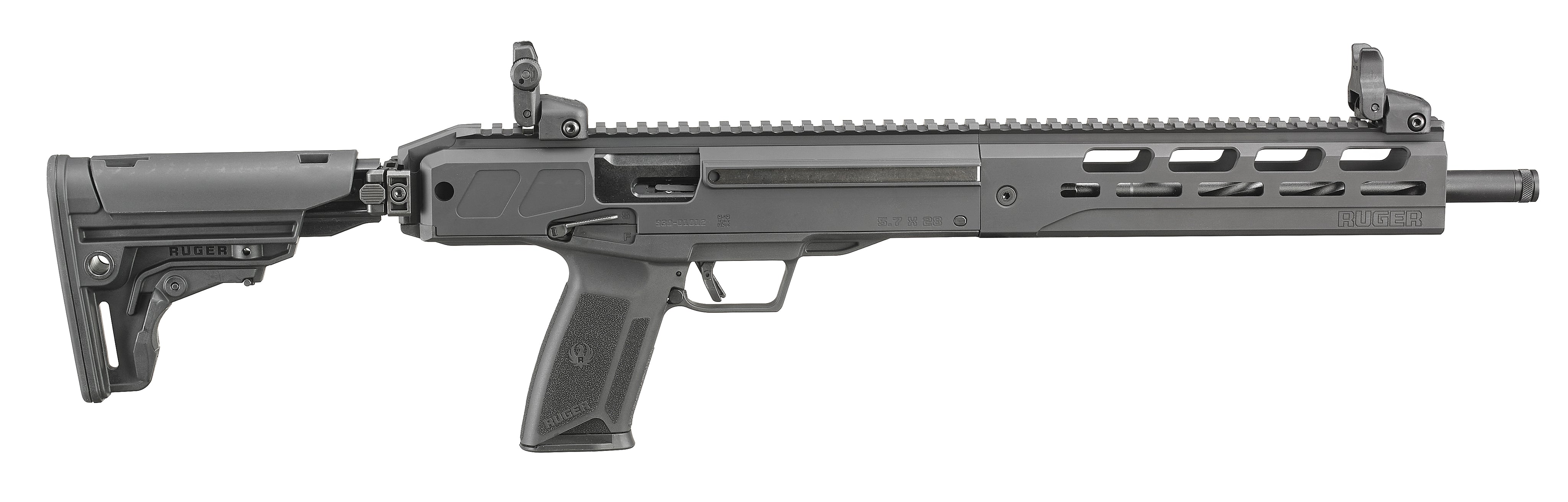 Ruger 19300 LC Carbine 5.7x28mm 16.25" Threaded Barrel, Black Folding Stock, Flip-Up Sights