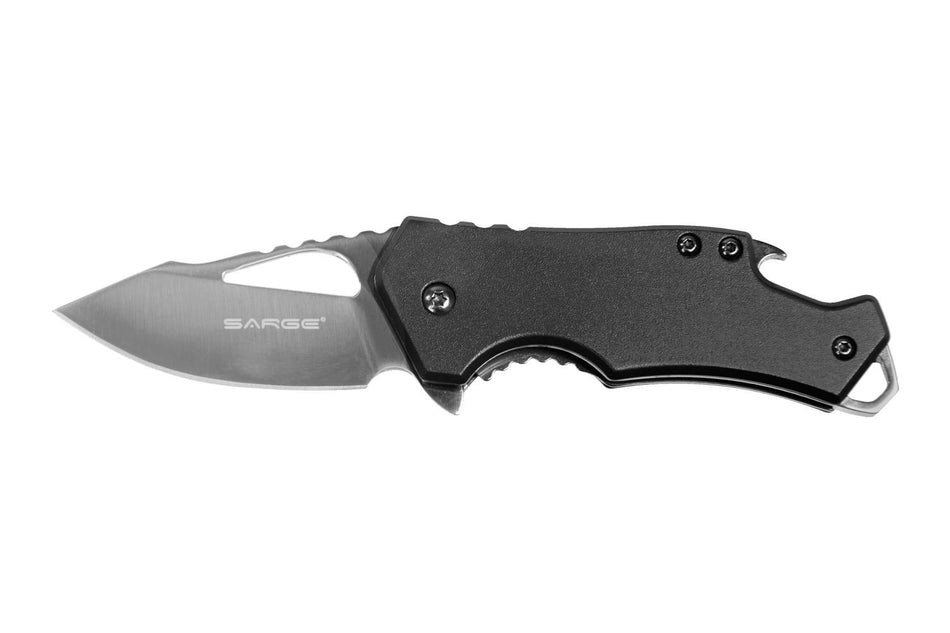 Sarge Knives Fuse Assisted Opening Folding Knife Black 2 3/8" with Bottle Opener