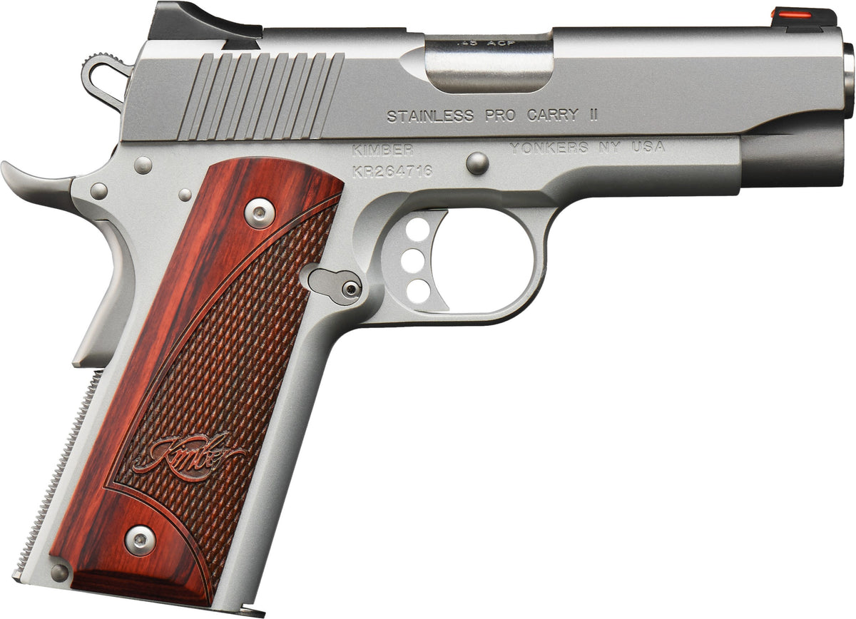 Kimber Pro Carry II .45 ACP Pistol, 7+1, 4" Stainless Steel Barrel, Rosewood Grip