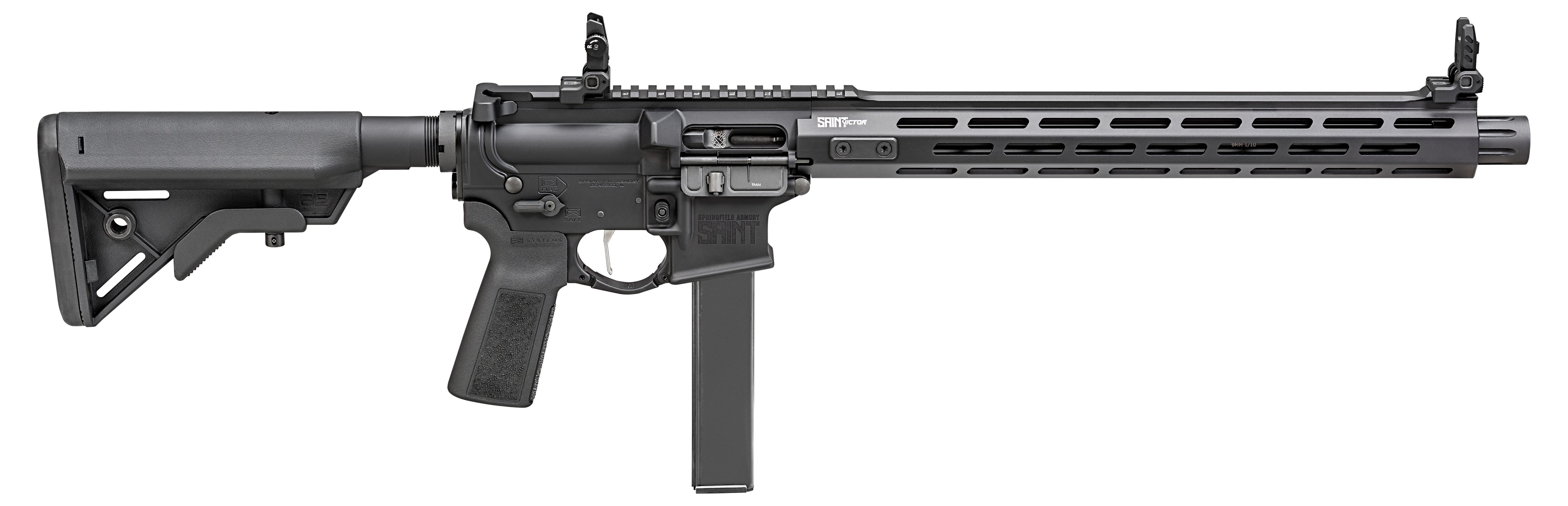 Springfield Armory STV91609B SAINT Victor 9mm Luger 16" 32+1, Black, B5 Systems Bravo Stock & Type 23 Grip, Flip-Up Sights, Blast Diverter