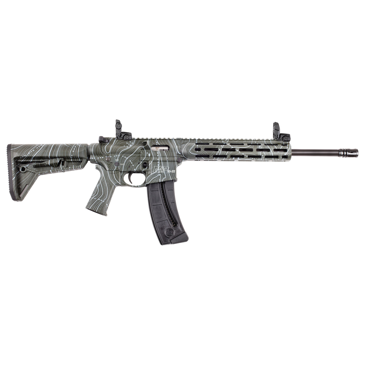 Smith & Wesson 14469 M&P15-22 Sport 22 LR 25+1 16.50" Black Threaded Barrel, Overall OD Green Topographic Cerakote Polymer Receiver w/Picatinny Rail, M-LOK Handguard, Adj Magpul Moe SL Polymer Stock &