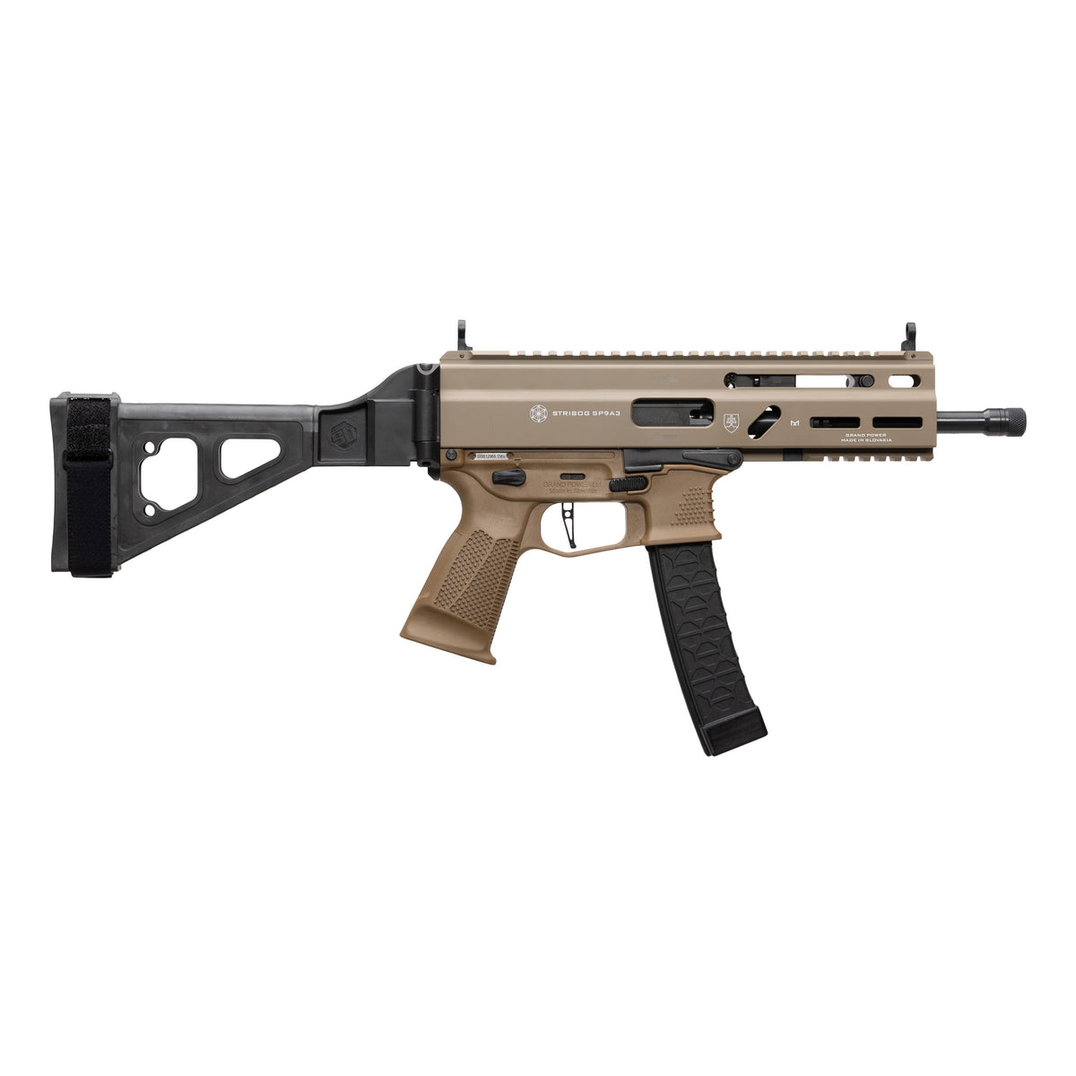 Grand Power Stribog SP9A3 9mm Pistol SBT Brace FDE