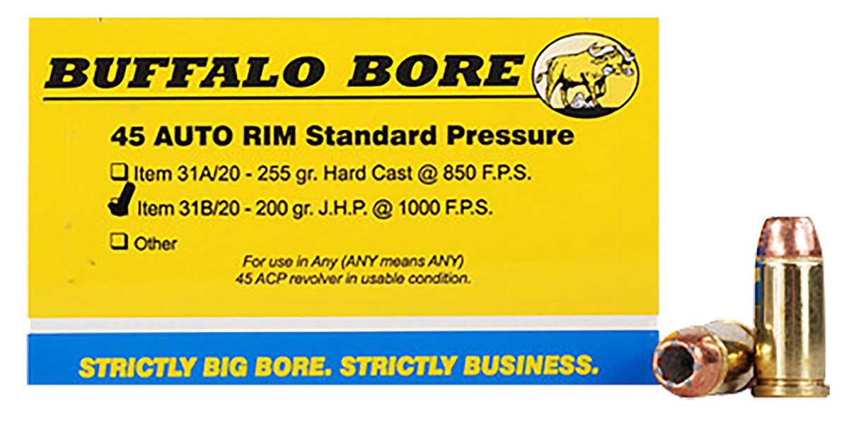 Buffalo Bore .45 Auto Rim 31B20 Standard Pressure Jacketed Hollow Point JHP 200 Grain