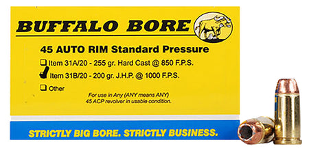 Buffalo Bore .45 Auto Rim 31B20 Standard Pressure Jacketed Hollow Point JHP 200 Grain
