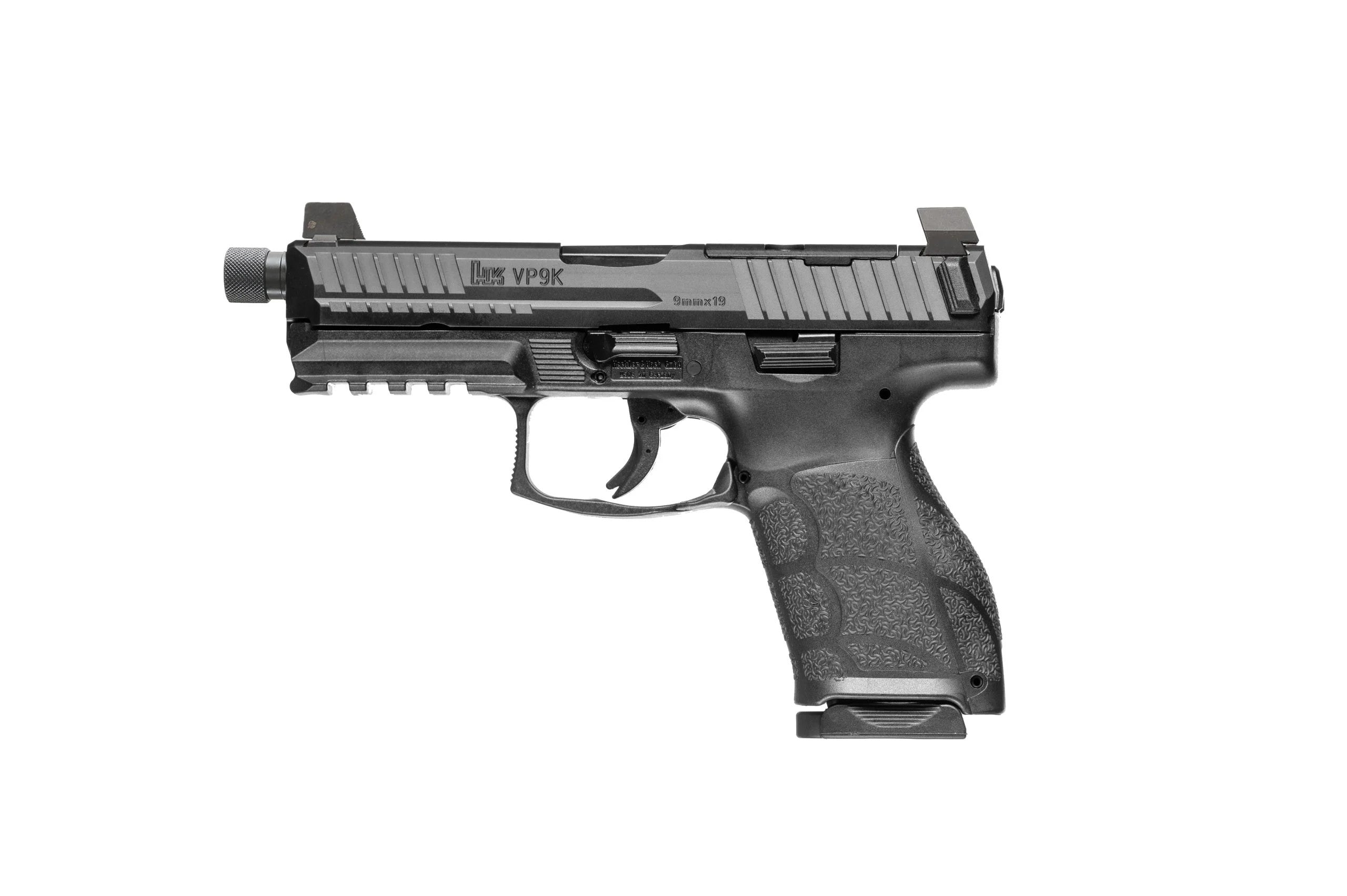 HK 81001231 VP9A1-K Tactical 9mm Luger 10+1, 4.70" Black Threaded Barrel, Optic-Ready Serrated Slide, Polymer Frame w/ Picatinny Rail & Textured Grip