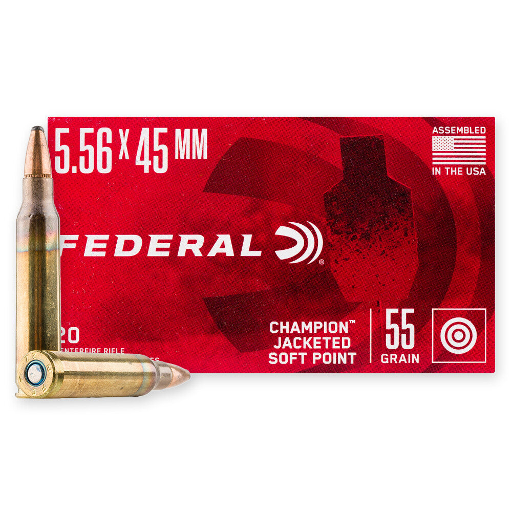 Federal 5.56x45mm NATO Rifle Ammo American Eagle Jacketed Soft Point JSP 55 grain 