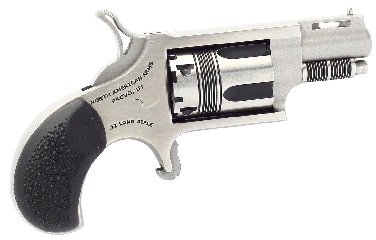 North American Arms 22LRTW Wasp 22 LR 5rd rd 1.13" Stainless Vent Rib Steel Barrel, Matte Stainless Steel Frame, Stainless Cylinder, Exclusive Black Pebbled Rubber Grips