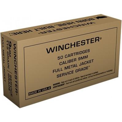 Winchester 9mm Luger / Parabellum Handgun Ammo Service Grade Full Metal Jacket FMJ 115 grain 