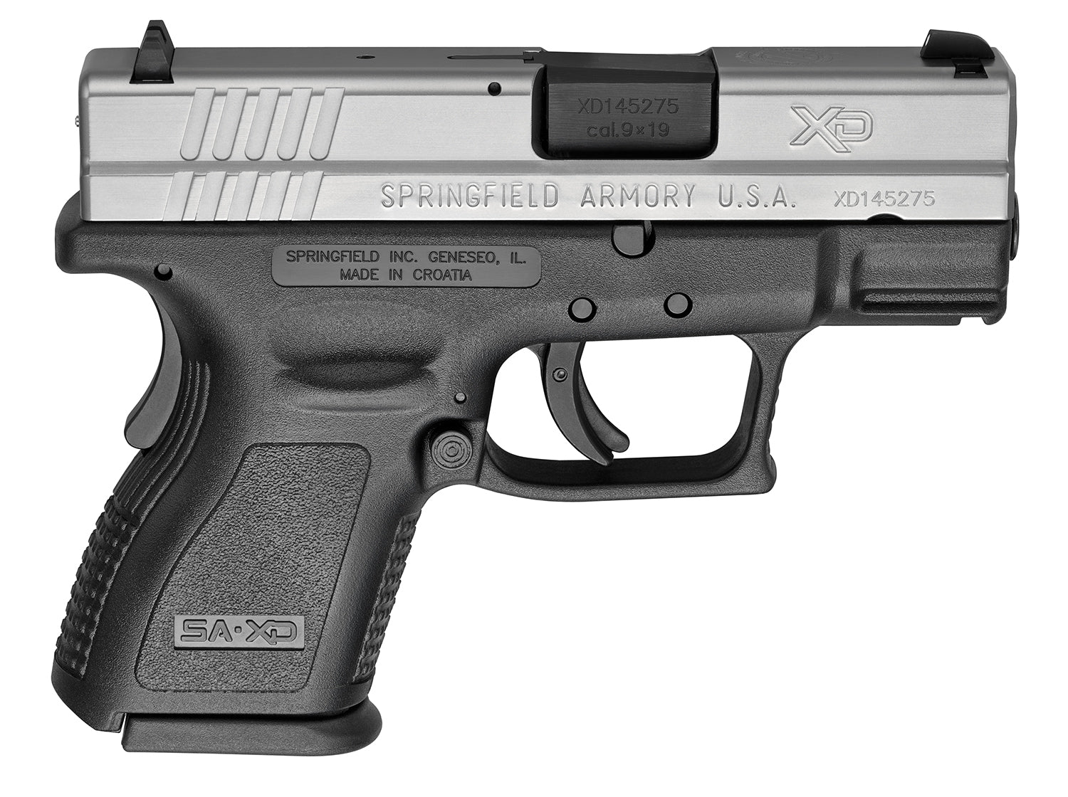 Springfield Armory XD9821 XD *CA Compliant Sub-Compact Frame 9mm Luger 10+1, 3" Black Melonite Steel Barrel, Serrated Stainless Steel Slide, Black Polymer Frame w/Picatinny Rail