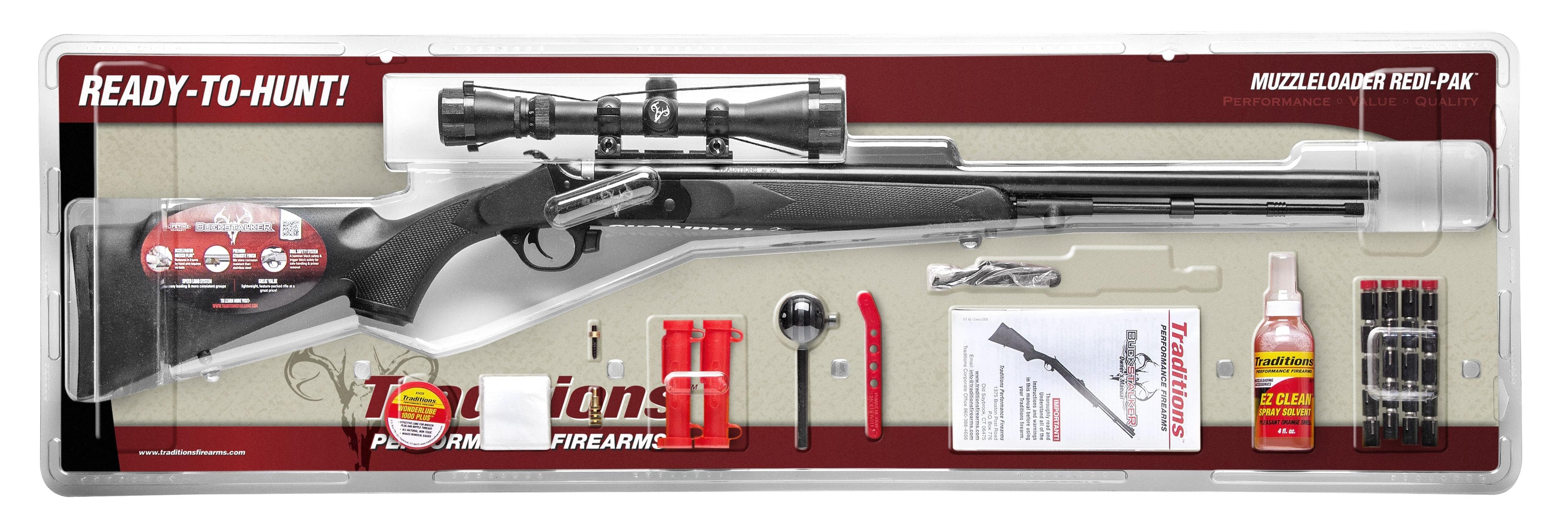 Traditions Buckstalker XT .50 Cal Muzzleloader Black Synthetic with 3-9x40 Scope Mounted